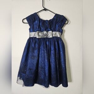 Jona Michelle Girls Size 5 Mesh Dress Party Formal Navy Blue Glitter Silver Bow